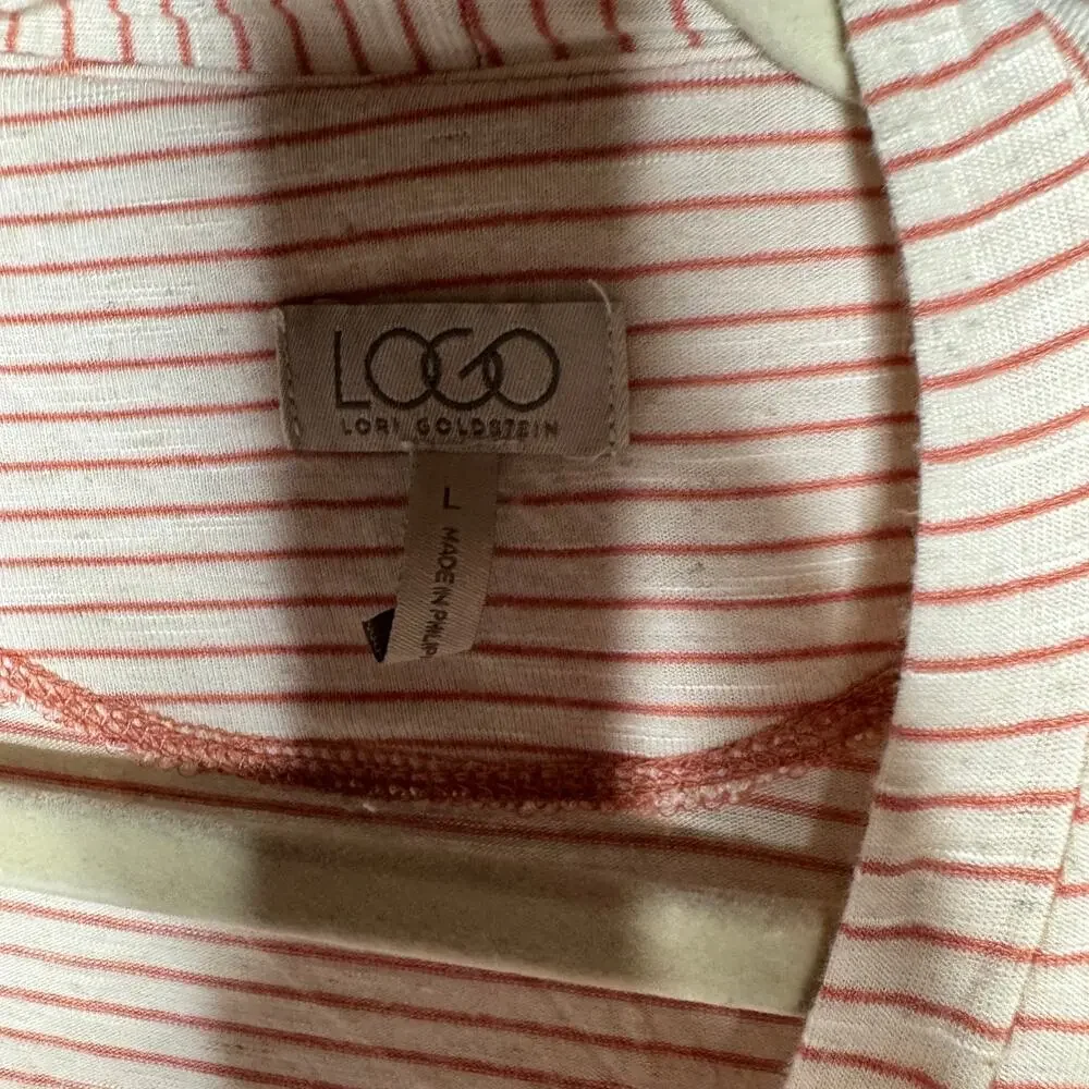 Logo by Lori Goldstein Button Front Long Sleeve Stripped Cardigan L